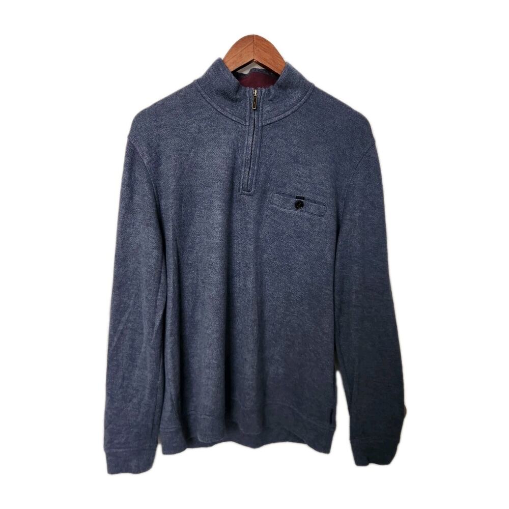 Ted Baker London Blue Quarter-Zip Pullover Long Sleeve Shirt Men Size 4 / Large